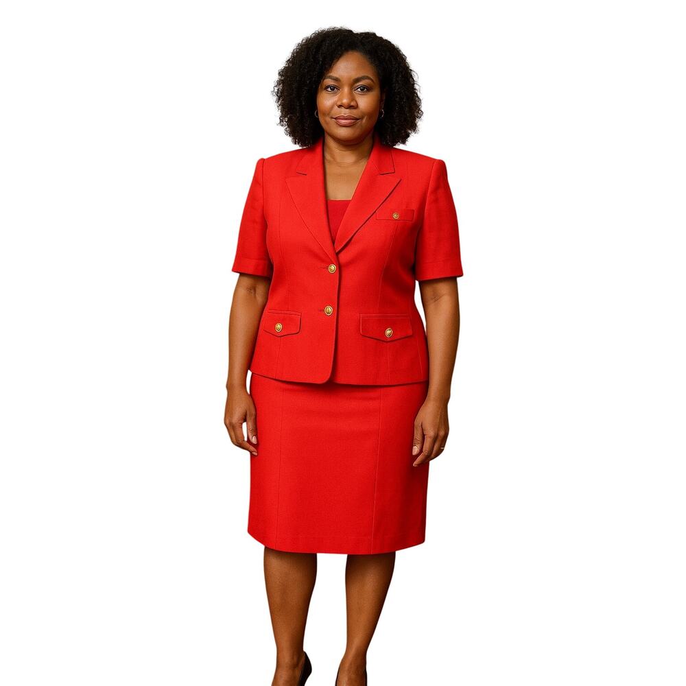 Vintage Gilmor Red skirt suit size 12 NWT deadstock career blazer